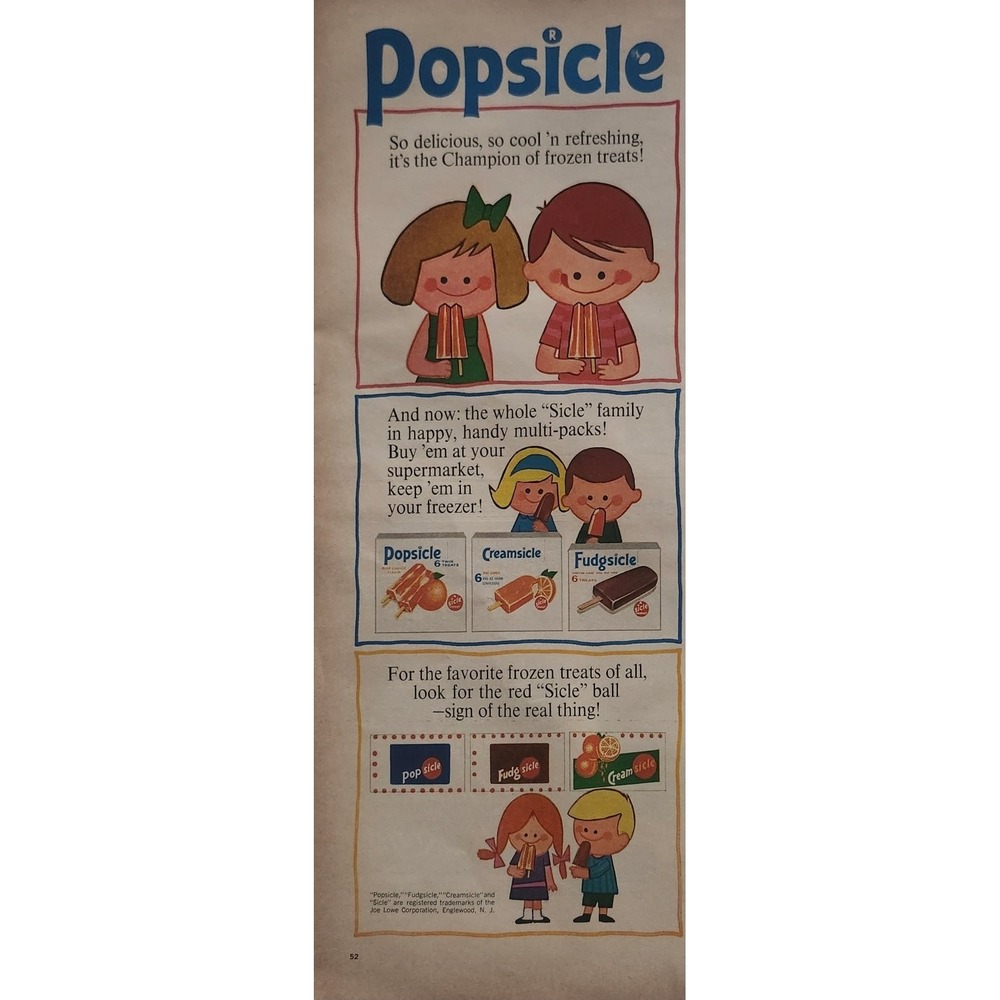 Popsicle Magazine Ad 1960s Frozen Treats Vintage Ephemera 5x13